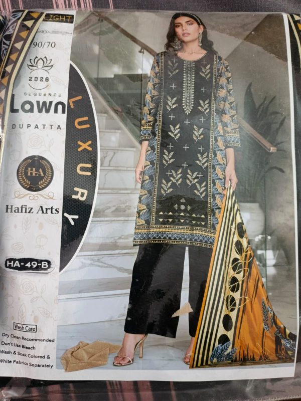Midnight Black Luxury Lawn Suit with Printed Dupatta