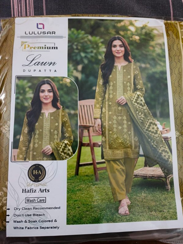 Olive Green Premium Lawn Suit with Printed Dupatta