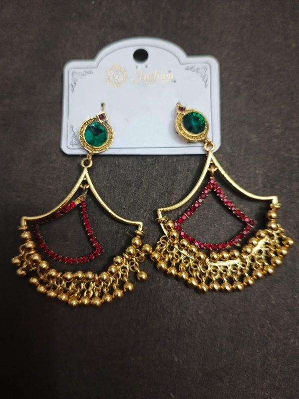 Earning-006--160 Ethnic Green Stone Artificial Jhumka Earrings